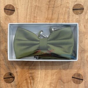 " Ben" Olive Green Bow Tie and Cufflinks.